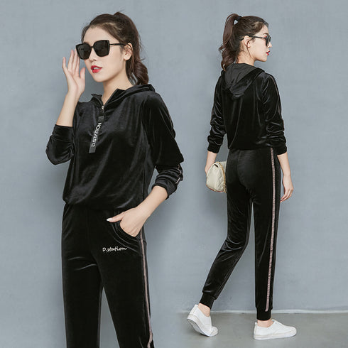 Women's Wide Leg Velvet Tracksuit