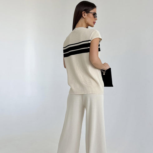 High Waist Wide Leg Pants Two-piece Cord Set