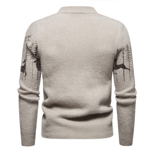 Men's Warm Deer Printed Round Neck Sweater