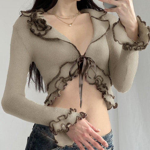 American Girl Slimming Petal Sleeve Lace-up Top