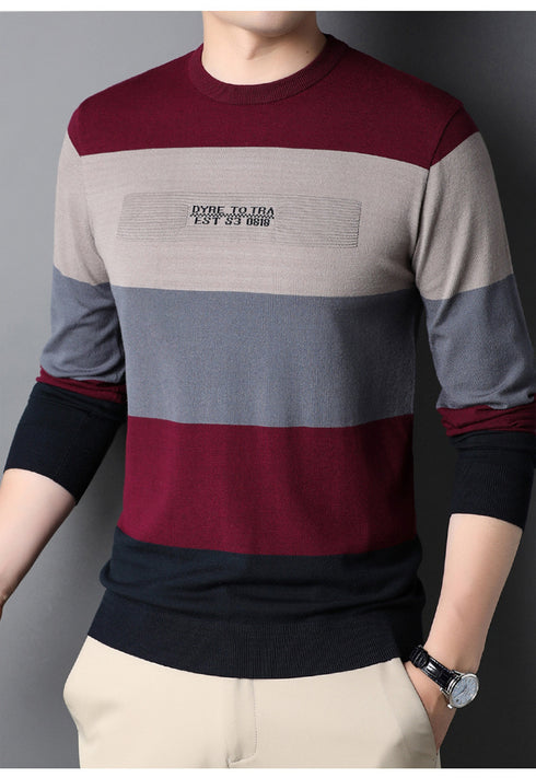 Men's Round Neck Striped Knitted Shirt