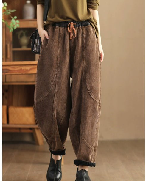 Women's Loose Stitching And Brushed Warm Trousers