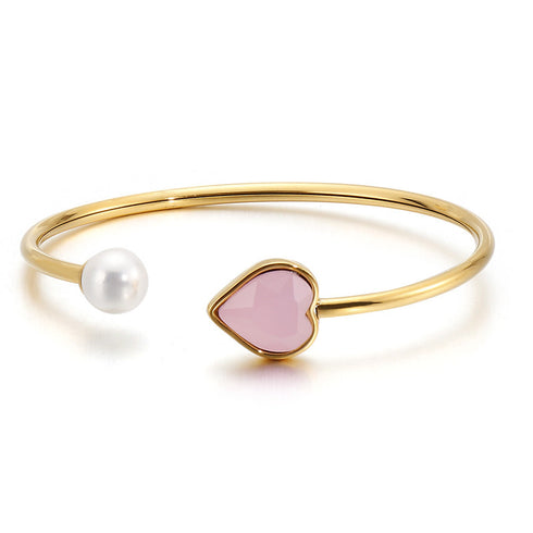 Golden Pearl Love Glass Stone Bracelet