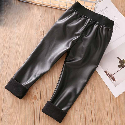 Children's Warm Slim Leather Pants
