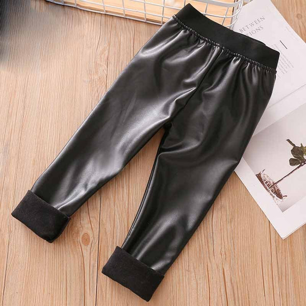Children's Warm Slim Leather Pants