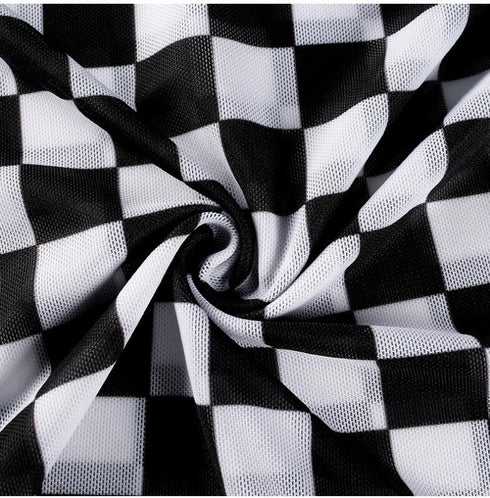 Women's mesh checkerboard perspective long-sleeved shirt