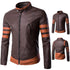 Men's Coffee Colour Leather Jacket with Brown strips