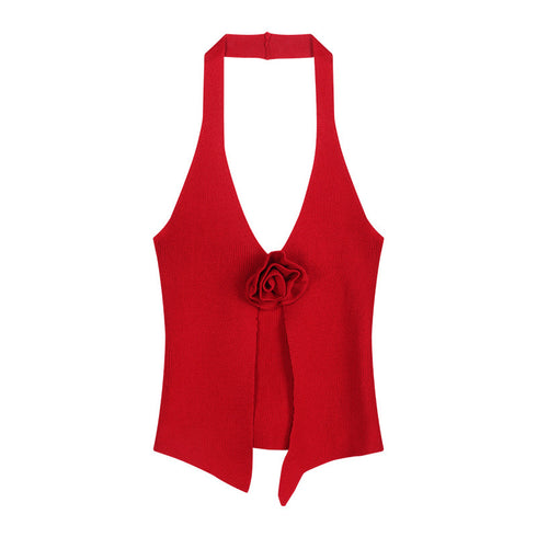 Flower Knitted Halter Spaghetti Straps Vest