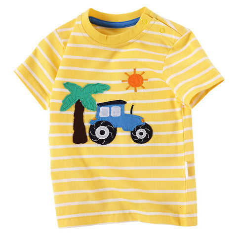 Cartoon Pattern Stitching Baby Short-Sleeved T-Shirt