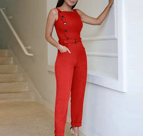 Women's Button down high neck Sleeveless jumpsuit