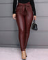 Bow-tie casual leather pants