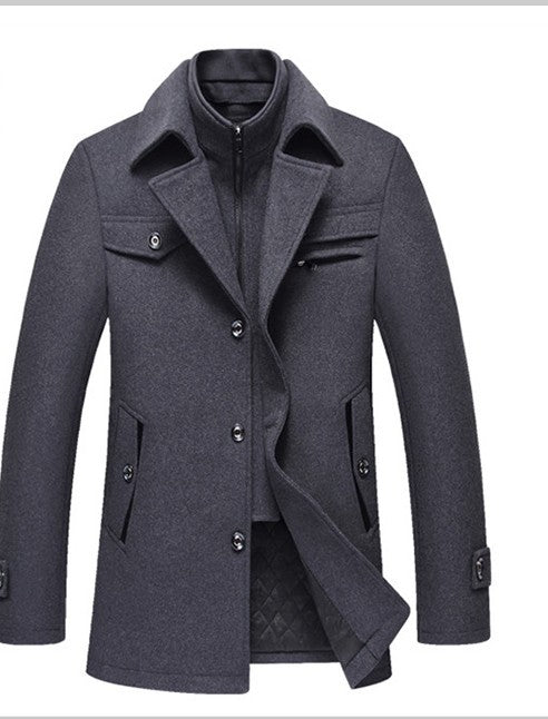 Men Detachable Collar Woolen Coat