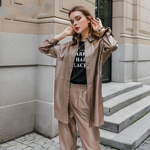 Two-piece Leather Pant and Jacket Set