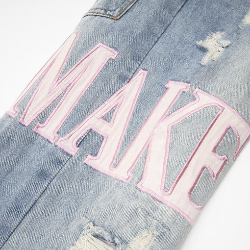 Girls Ripped Beggar Denim Trousers