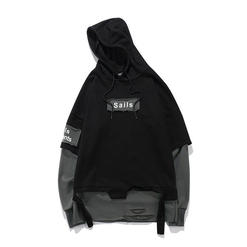 Men's loose fake two long-sleeved hoodies