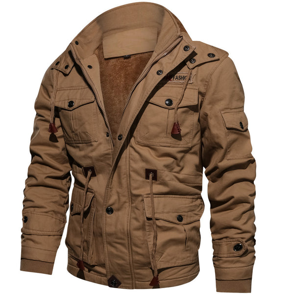 Detachable Hooded Fleece-lined Thickened Washed Coat Casual Jacket