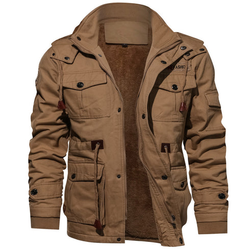 Detachable Hooded Fleece-lined Thickened Washed Coat Casual Jacket