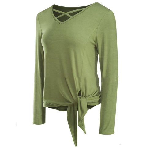 Women Pure Color Bandage Casual T-Shirts