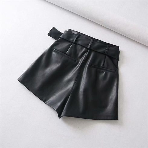 High-waist Leather Bermuda Shorts