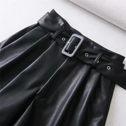 High-waist Leather Bermuda Shorts