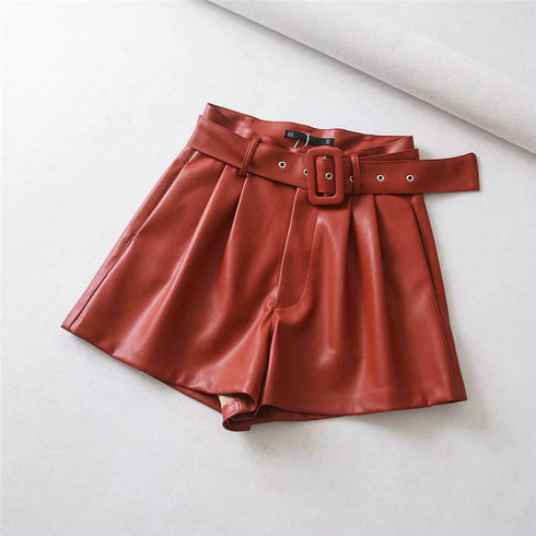 High-waist Leather Bermuda Shorts