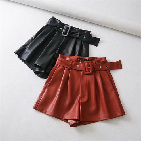 High-waist Leather Bermuda Shorts