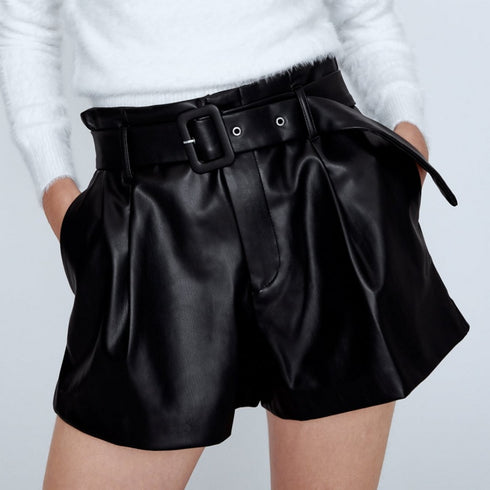 High-waist Leather Bermuda Shorts