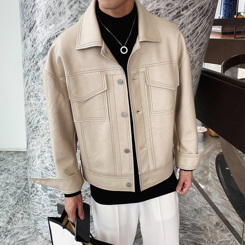 Men's Loose Lapel Casual Leather Jacket