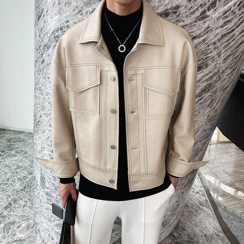 Men's Loose Lapel Casual Leather Jacket