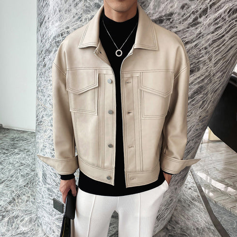 Men's Loose Lapel Casual Leather Jacket