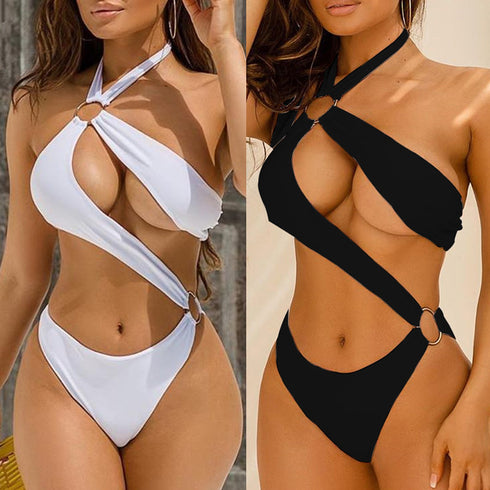 One-piece Bikni with a Hollow Metal Ring Strap