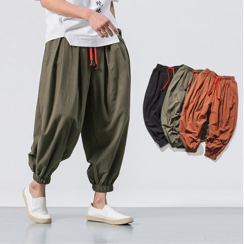 Four Seasons Cotton And Linen Loose Hanging Trousers