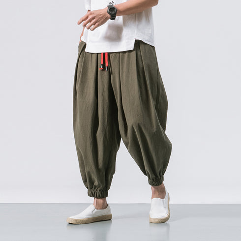 Four Seasons Cotton And Linen Loose Hanging Trousers