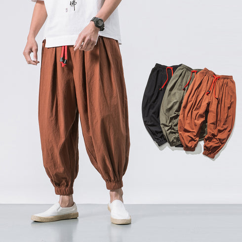 Four Seasons Cotton And Linen Loose Hanging Trousers