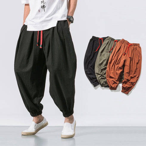 Four Seasons Cotton And Linen Loose Hanging Trousers
