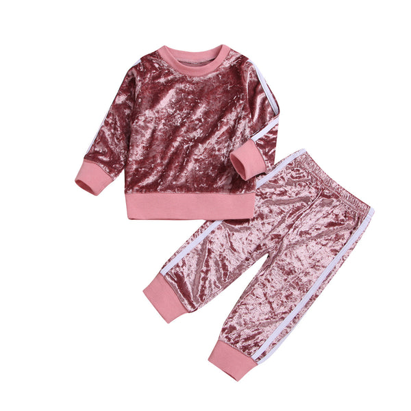 Kid's Velvet Sweatshirt Trousers Tracksuit Sets