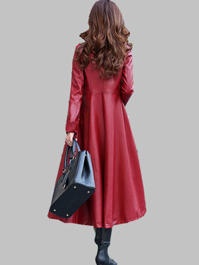 Thin long leather jacket