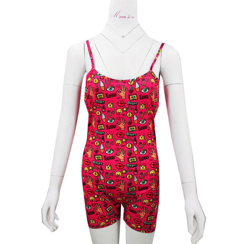 Ladies'  Random Printed Suspender jumpsuit