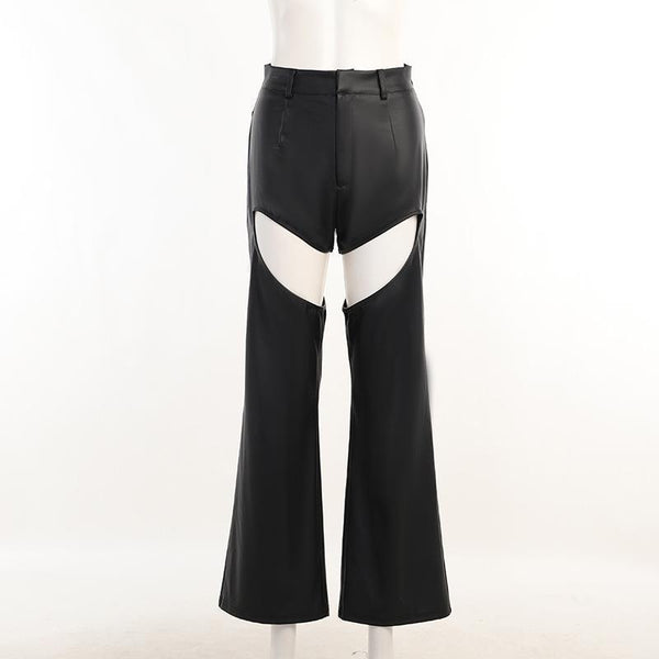 Women's Loose Hollow Straight Black Trousers
