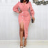 Women's Pink long-sleeved thigh cut dress
