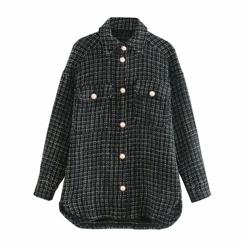 Women vintage oversize plaid long shirts