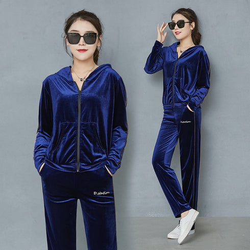 Women's Wide Leg Velvet Tracksuit
