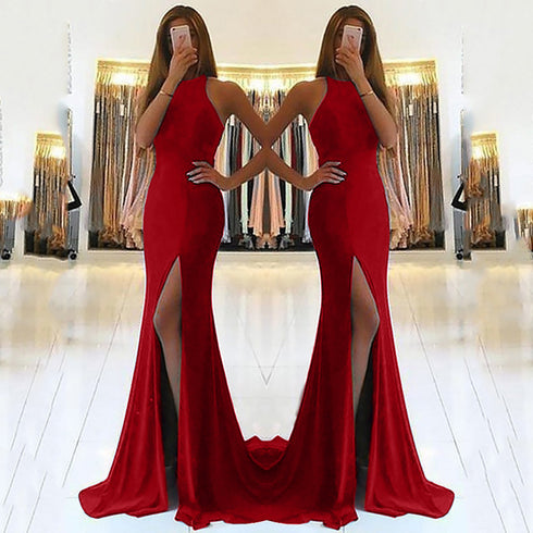 Ladies' Thigh cut long prom dress
