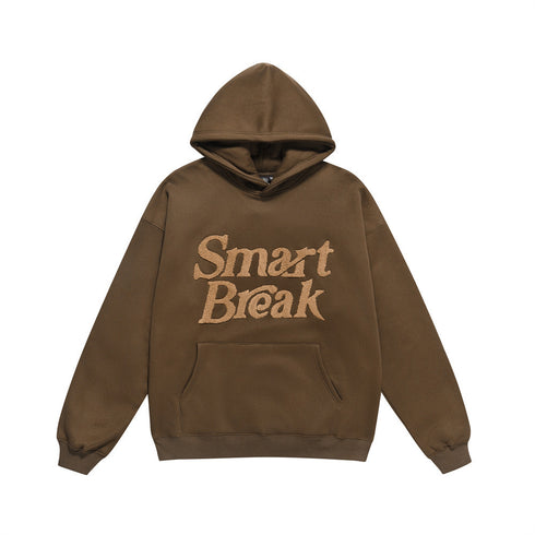 Flocking Embroidery Letters Plus Velvet Thickened Hoodie