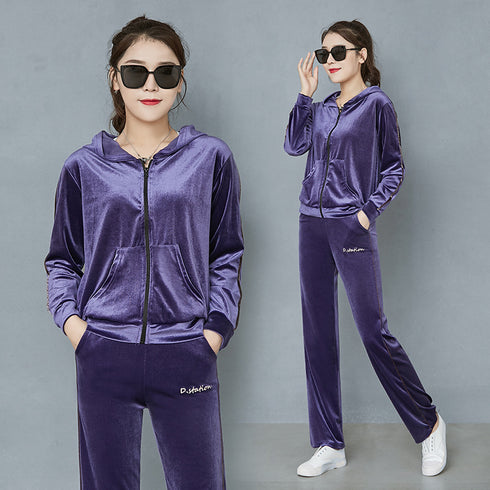Women's Wide Leg Velvet Tracksuit