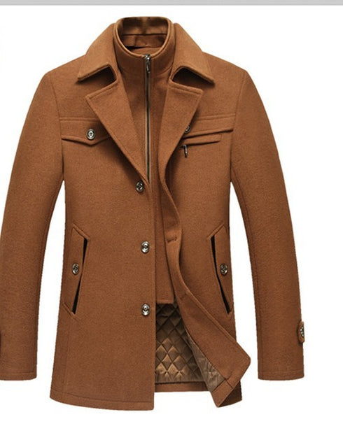 Men Detachable Collar Woolen Coat