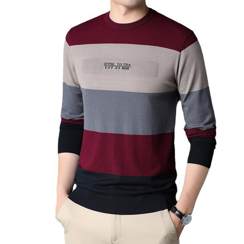 Men's Round Neck Striped Knitted Shirt