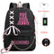 Black-pink USB Charging Student Backpack