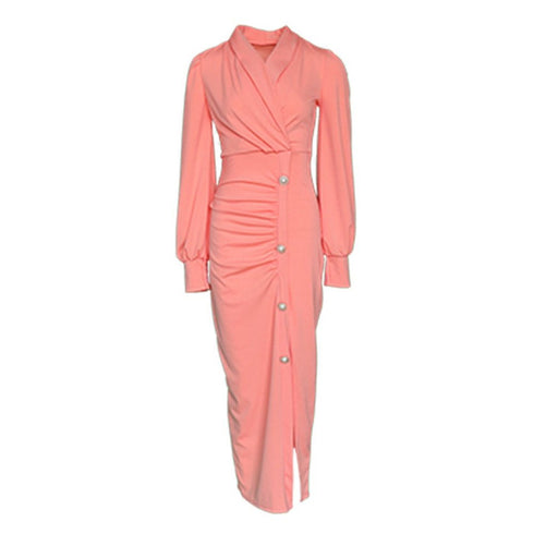 Women's Pink long-sleeved thigh cut dress
