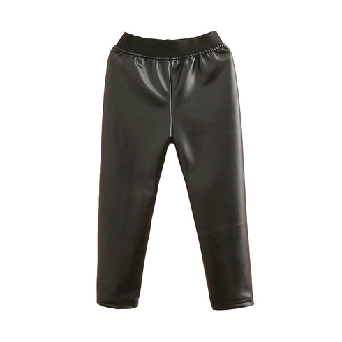Children's Warm Slim Leather Pants